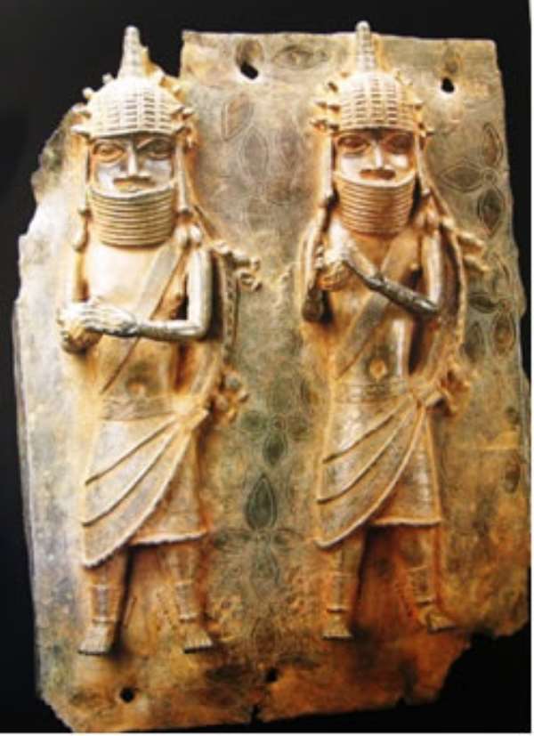 Plaque with two musicians holding gourd rattles, Benin/Nigeria, Ethnology Museum, Vienna